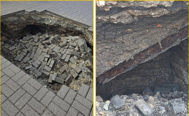 Zapadlisko w centrum Olkusza. W tle historia dawnego szpitala