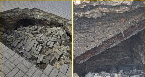 Zapadlisko w centrum Olkusza. W tle historia dawnego szpitala