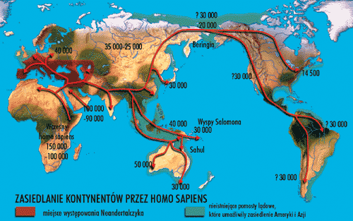 Zasiedlanie kontynentów przez Homo sapiens /Encyklopedia Internautica