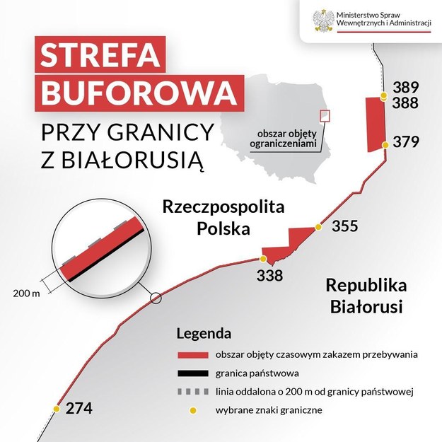 Zasięg strefy buforowej na granicy polsko-białoruskiej /MSWiA /Materiały prasowe