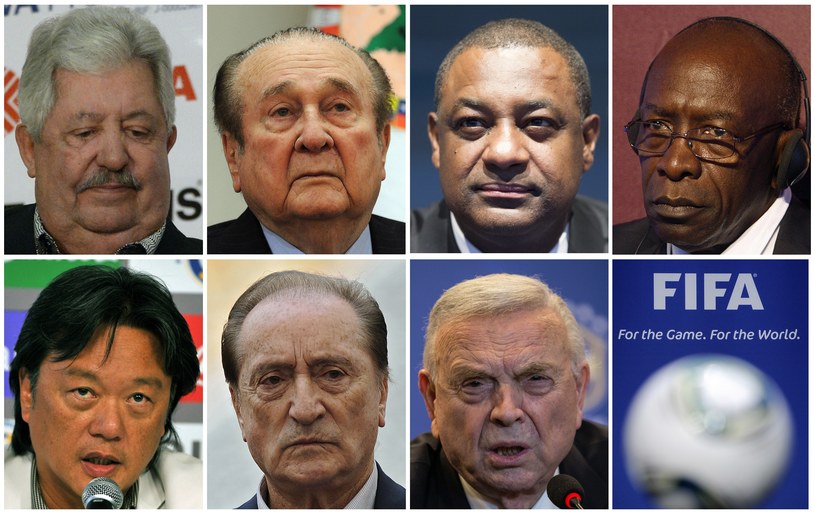 Zatrzymani działacze FIFA: od lewej u góry Rafael Esquivel, Nicolas Leoz, Jeffrey Webb, Jack Warner, Eduardo Li, Eugenio Figueredo i Jose Maria Marin /AFP