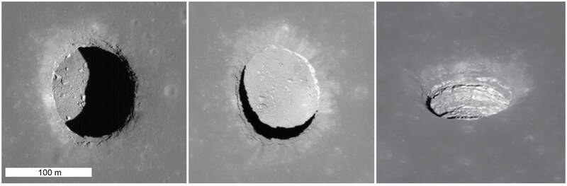 Zawalisko na obszarze morza spokoju (Mare Tranquillitatis) uwiecznione przez orbiter księżycowy LRO. /NASA/GSFC/Arizona State University /domena publiczna