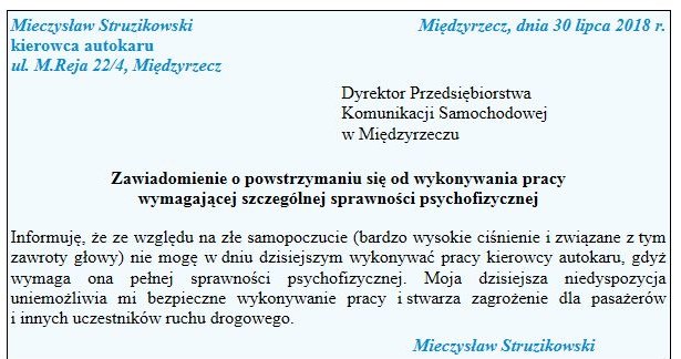 Zawiadomienie o powstrzymaniu się od wykonywania pracy /Gazeta Podatkowa