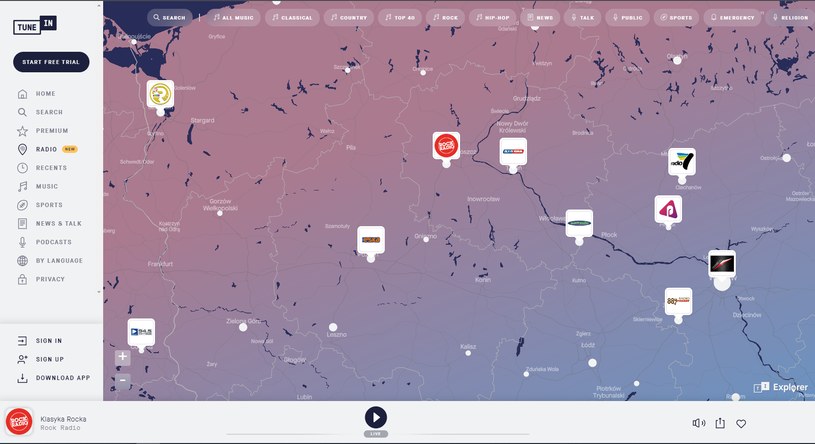 Zbliżenie na Polskę /Zrzut ekranu/TuneIn Explorer/tunein.com/explorer /materiał zewnętrzny