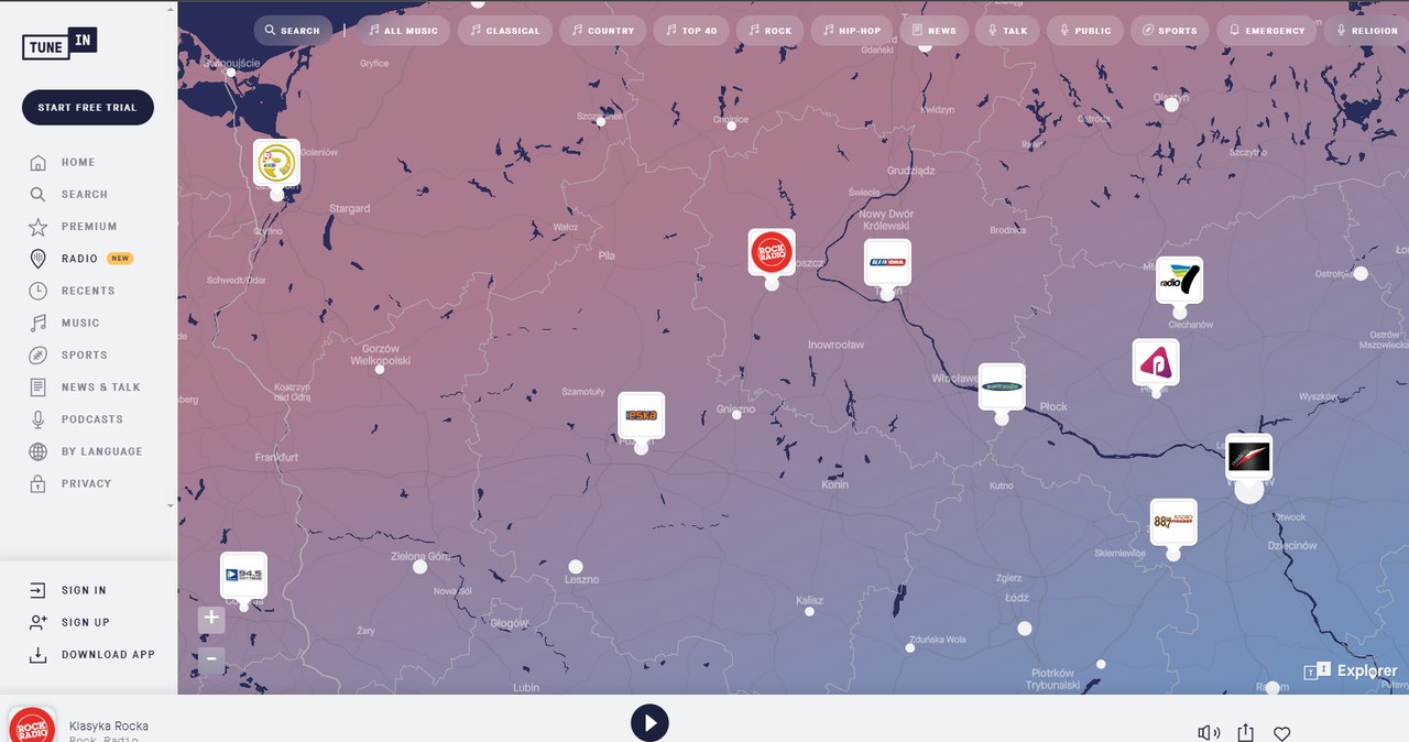 Zbliżenie na Polskę /Zrzut ekranu/TuneIn Explorer/tunein.com/explorer /materiał zewnętrzny