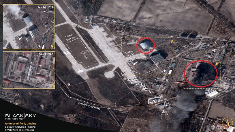 Zbombardowane przez Rosjan lotnisko Antonow /Twitter