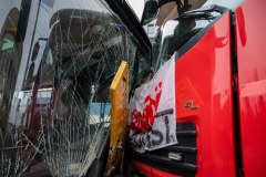 Zderzenie autobusu miejskiego z wozem strażackim w Łodzi 