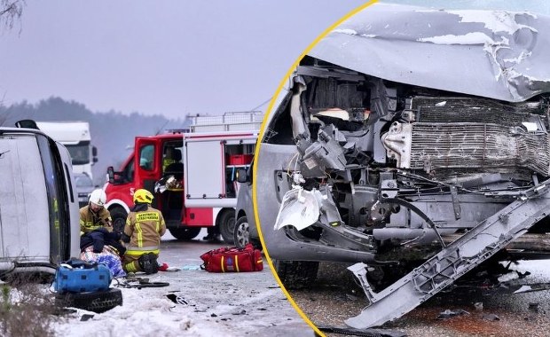 Zderzenie busów na oblodzonej drodze. 9 osób rannych, w tym dzieci
