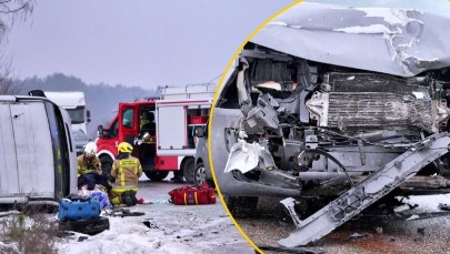 Zderzenie busów na oblodzonej drodze. 9 osób rannych, w tym dzieci