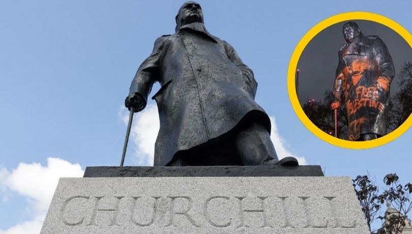 Zdewastowano pomnik Winstona Churchilla. Monument został wzniesiony przed brytjskim parlamentem w Londynie (zrzut ekranu X/Visegrád 24) /Rex Features/East News /East News