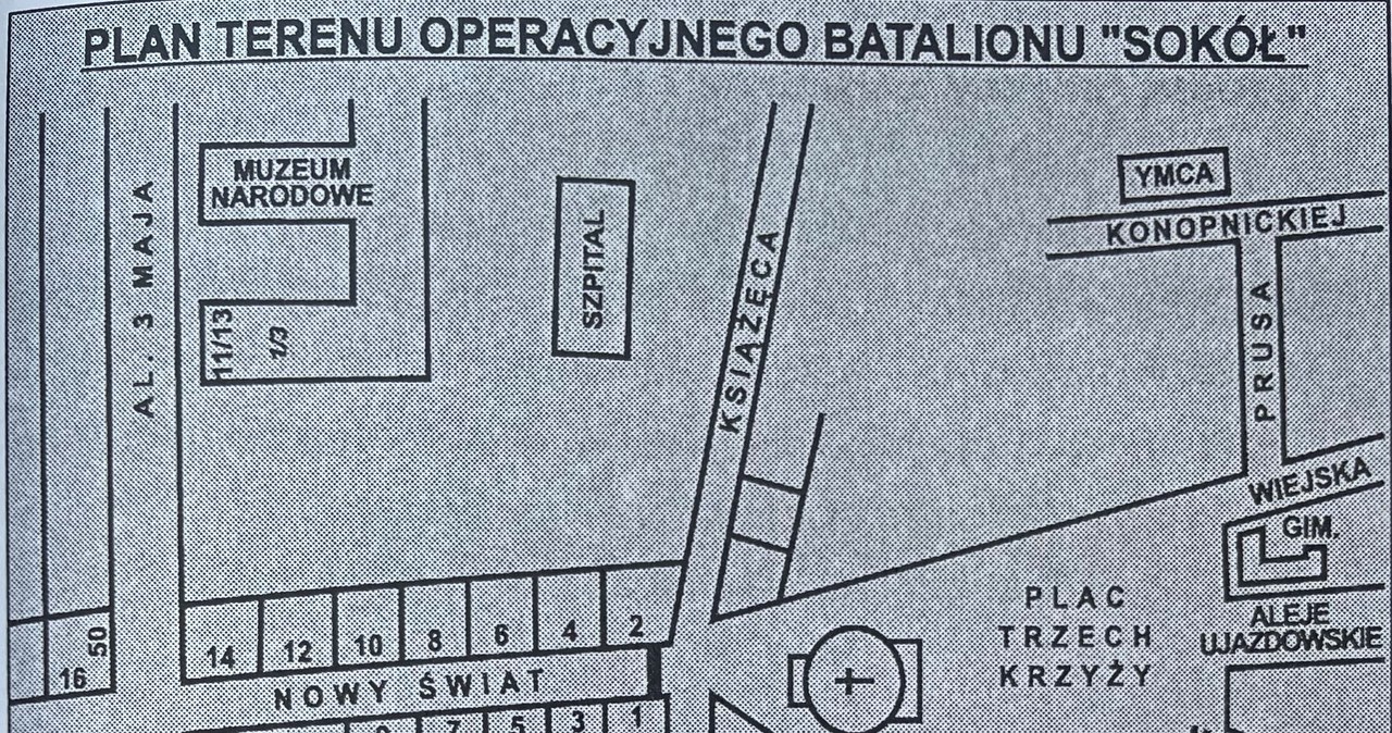 Zdj. 3 Plan terenu operacyjnego Batalionu Sokół [Jan Lissowski Batalion Sokół Warszawa 2000 r.] /BGK /