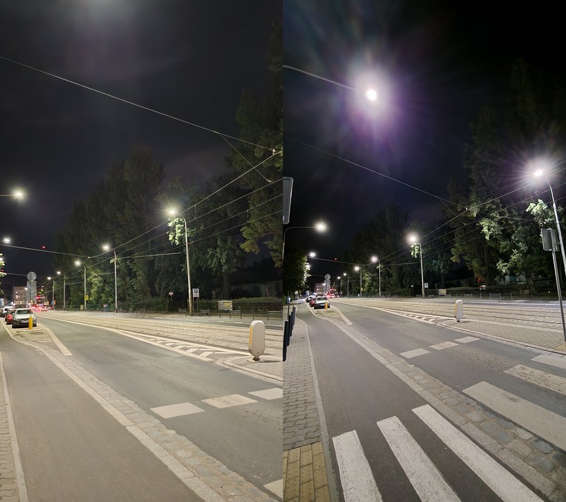 Zdjęcia nocą: po lewej wykonane głównym obiektywem, po prawej ultraszerokokątnym /Ilona Dobijańska /archiwum prywatne