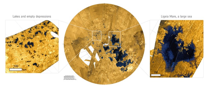 Zdjęcia radarowe Tytana /NASA/JPL-Caltech/ASI/USGS oraz NASA/ESA. Acknowledgement: T. Cornet, ESA /materiał zewnętrzny