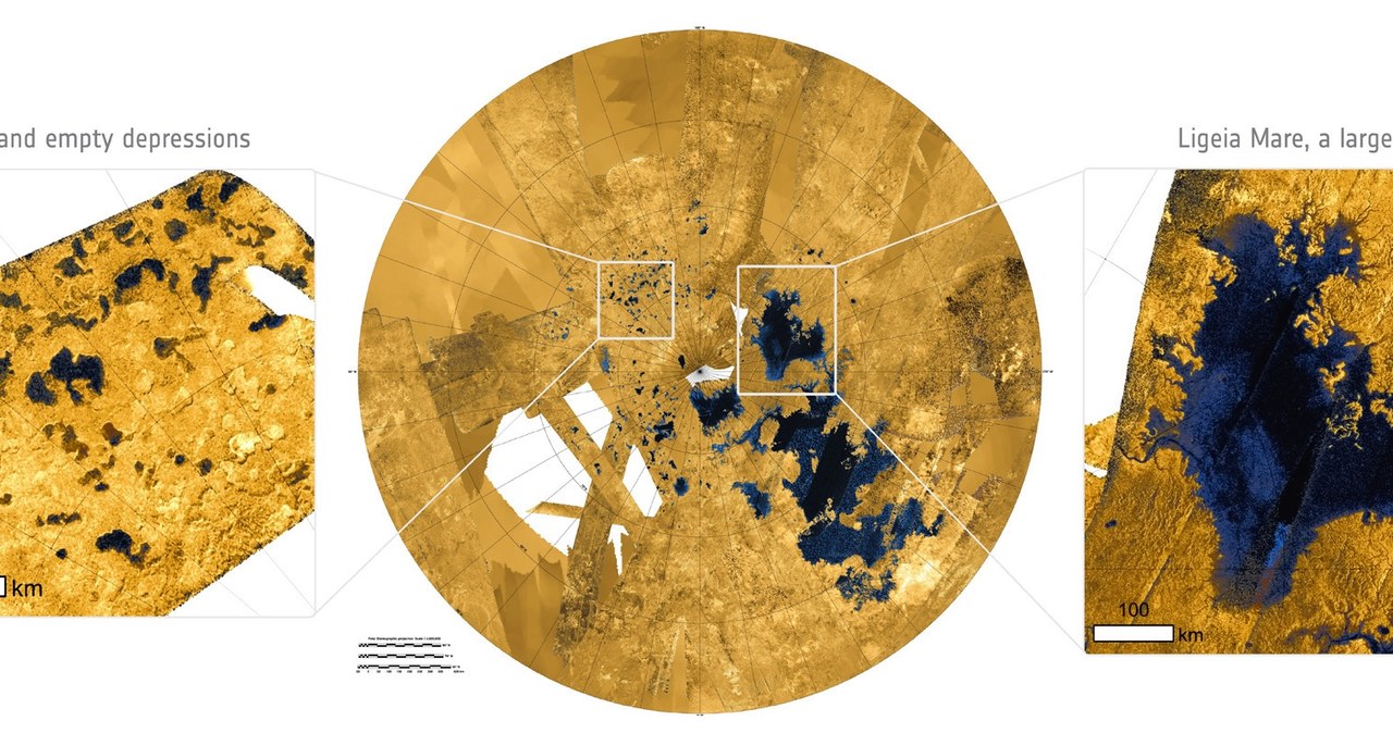 Zdjęcia radarowe Tytana /NASA/JPL-Caltech/ASI/USGS oraz NASA/ESA. Acknowledgement: T. Cornet, ESA /materiał zewnętrzny