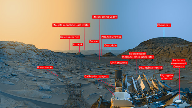 Zdjęcia uzyskane przez marsjański łazik Curiosity przedstawiają różnicę w warunkach oświetlenia o poranku i po południu /NASA /