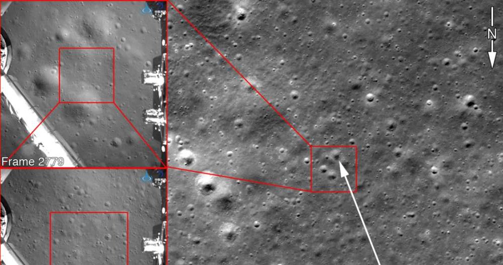 Zdjęcia wykonane przez sondę Chang'e-4 opadającą na powierzchnię - można je łatwo dopasować do zdjęć miejsca lądowania wykonanych przez NASA w grudniu /materiały prasowe
