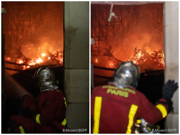 Zdjęcia z płonącego w nocy wnętrza katedry Notre Dame udostępnione przez paryskich strażaków /BENOIT MOSER / BSPP  /PAP/EPA