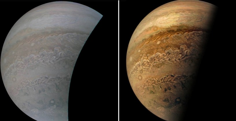 Zdjęcie Jowisza przed i po obróbce w programie graficznym. /NASA/Dawid Szafraniak /archiwum prywatne