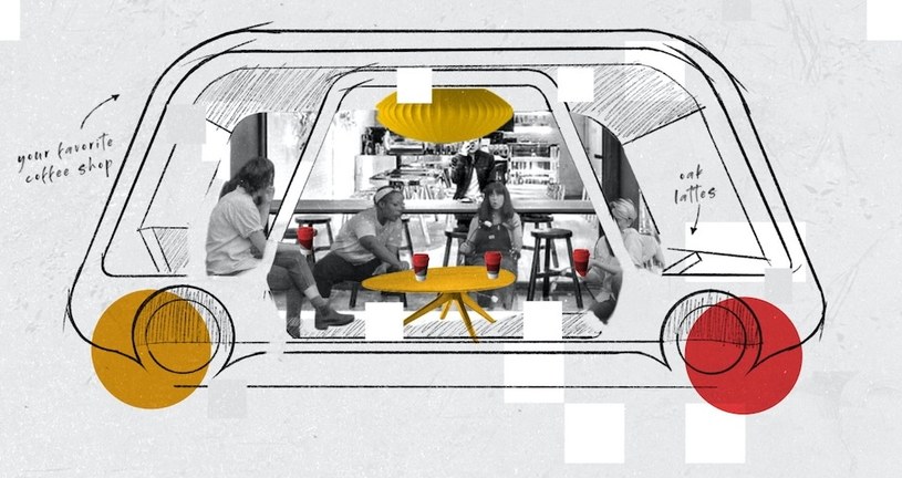 Zdjęcie ludzi siedzących w kawiarni obrysowane prostokątem to tylko jeden z innowacyjnych pomysłów na samochód przyszłości, jaki mają specjaliści nie mający nic wspólnego z branżą motoryzacyjną /Informacja prasowa