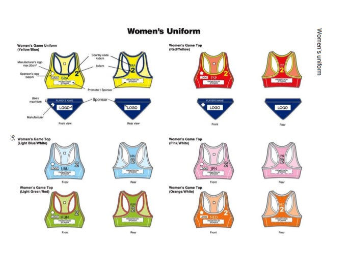 Zdjęcie przedstawiające wzorcowy kobiecy strój w plażowej piłce ręcznej /International Handball Federation, IX. Rules of the Game, b) Beach Handball, Edition: 8 July 2014 /materiał zewnętrzny