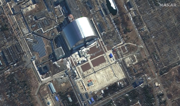 Zdjęcie udostępnione przez firmę Maxar Technologies. Widać na nim elektrownię jądrową w Czarnobylu /MAXAR TECHNOLOGIES HANDOUT /PAP/EPA