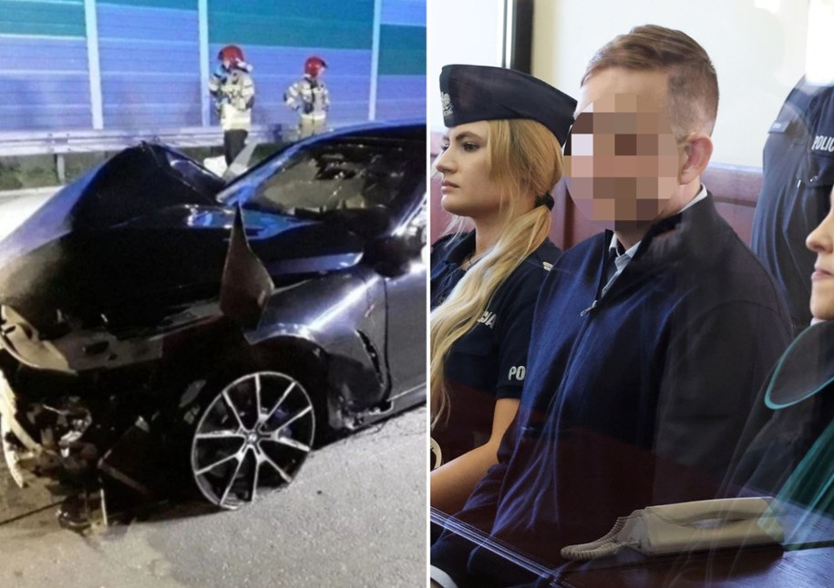 Zdjęcie z miejsca wypadku na A1/ KM PSP Łódź, Sebastian M. na sali sądowej /Marcin Zubrzycki /PAP