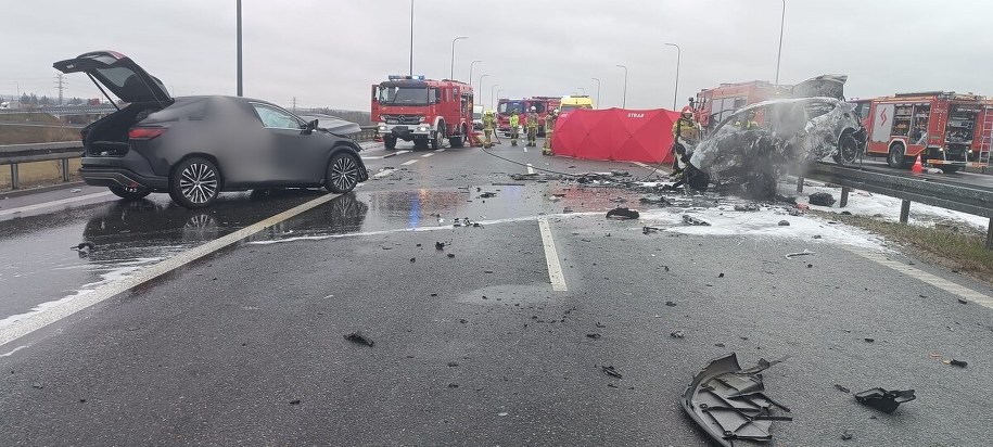 Zdjęcie z miejsca wypadku w Trzebownisku /KMP Rzeszów /Policja