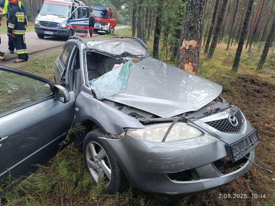 Zdjęcie z miejsca wypadku /KP PSP Człuchów /Państwowa Straż Pożarna