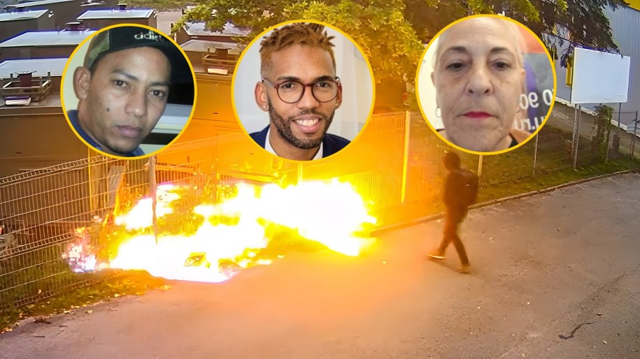 Zdjęcie z próby podpalenia oraz wizerunki poszukiwanych podejrzanych opublikowane przez litewską policję /Litewska Policja /Policja