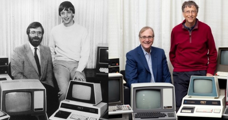 Zdjęcie z roku 1981 oraz Paul Allen i Bill Gates w 2013 roku /materiały prasowe