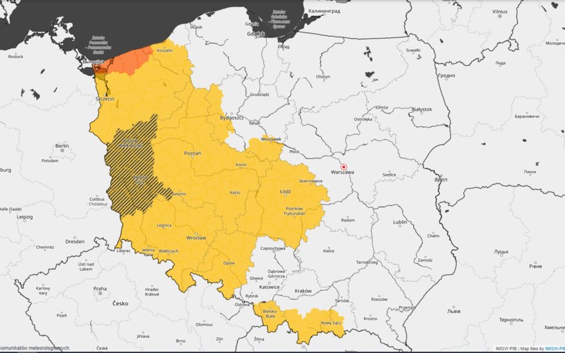 Ze środy na czwartek średnia prędkość wiatru wyniesie 70 km/h /IMGW /materiały prasowe