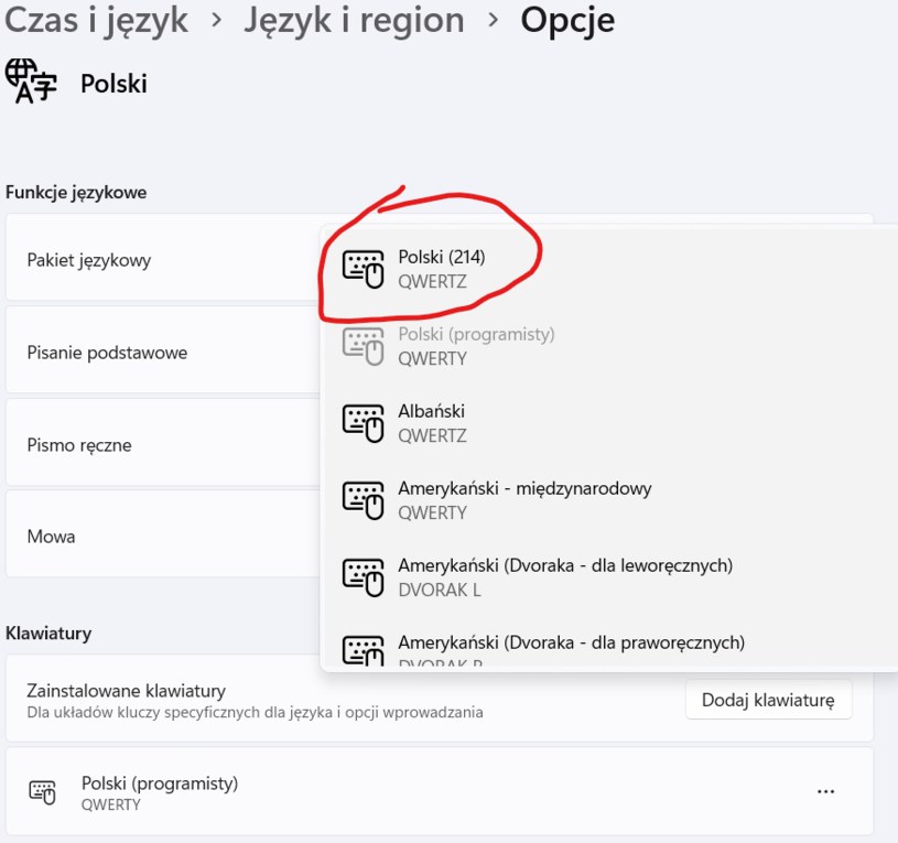 Żeby na stałe wyeliminować problem zmiany klawiatury z QWERTY na QWERTZ wystarczy usunąć z obługiwanyh klawiaturę "Polski (214)". /Windows/zrzut ekranu /materiał zewnętrzny