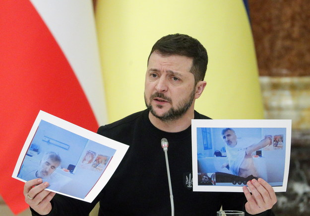 Zełenski pokazał na konferencji zdjęcia Saakaszwilego /SERGEY DOLZHENKO /PAP/EPA