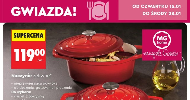 Żeliwne naczynia MG Home od Magdy Gessler w nowej ofercie Biedronki w cenie 119 zł /Biedronka /INTERIA.PL