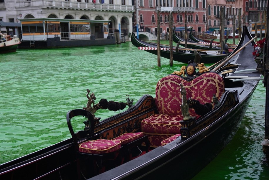 Zielone wody Canal Grande w Wenecji /PAP/EPA/HANDOUT EXTINCTION REBELLION HANDOUT /PAP/EPA