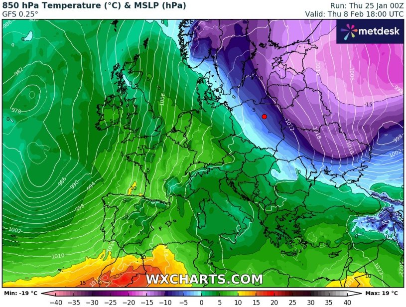 Zimowe warunki zapanują w Polsce od drugiego tygodnia lutego /wxcharts /