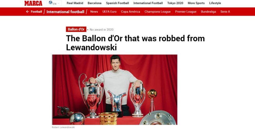 El Balón de Oro, que le fue robado a Lewandowski - Escribió La Marcha Española en 2020 /marca.com/