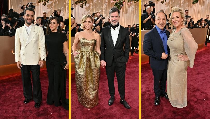 Złote Globy 2026. Nagrodzeni aktorzy z partnerami, od lewej: Wagner Moura ("Tajny agent"), Rhea Seehorn ("Jedyna"), Stephen Graham ("Dojrzewanie") /AFF/ABACA/Abaca/East News /East News