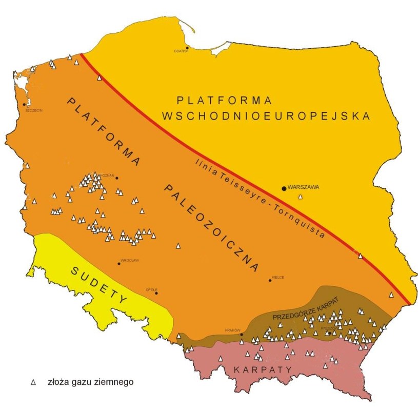 Złoża gazu ziemnego w Polsce /Państwowy Instytut Geologiczny, wg W. Górecki, 2003 /materiały prasowe