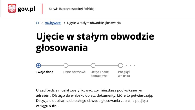 Zmiana obwodu głosowania wymaga wysłania specjalnego zgłoszenia. /Zrzut ekranu /INTERIA.PL