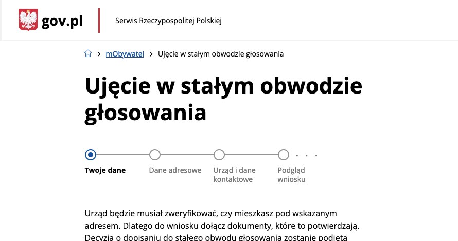 Zmiana obwodu głosowania wymaga wysłania specjalnego zgłoszenia. /Zrzut ekranu /INTERIA.PL