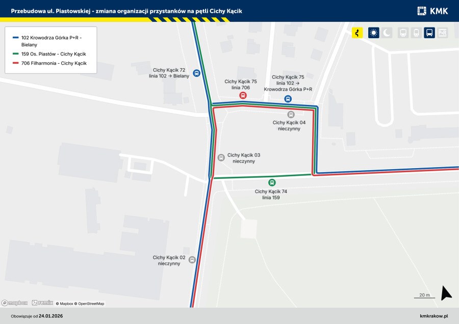 Zmiana organizacji przystanków na pętli Cichy Kącik /krakow.pl