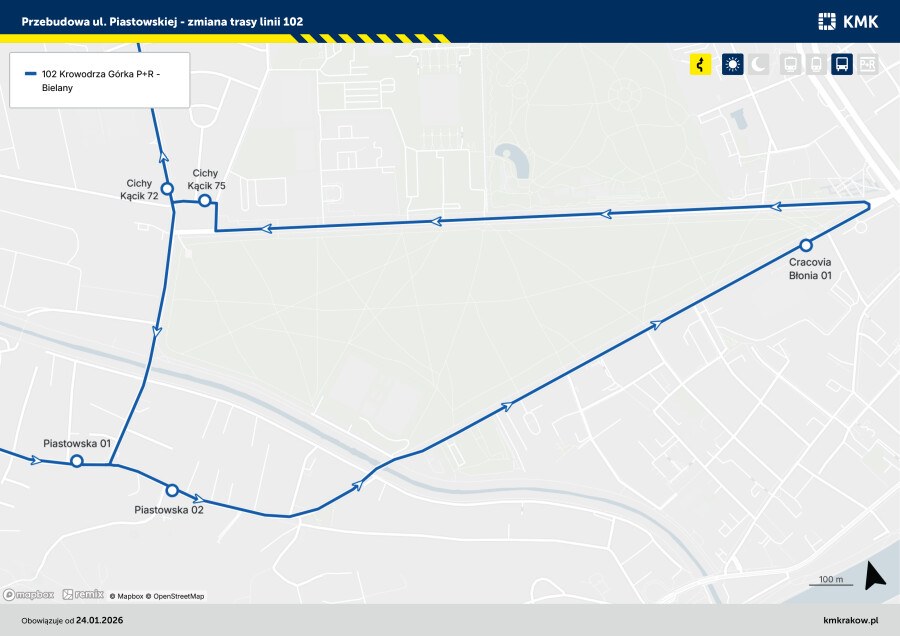 Zmiana trasy linii 102 /krakow.pl /Materiały prasowe