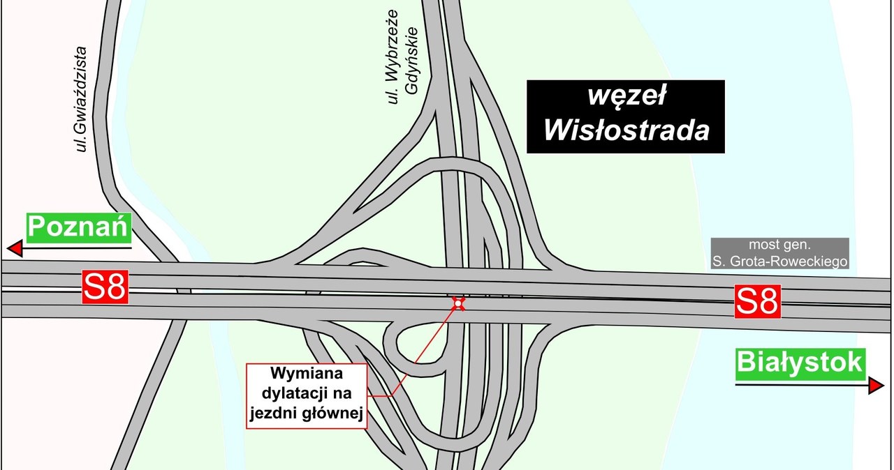 Zmiany na węźle Wisłostrada w ciągu drogi ekspresowej S8. /GDDKiA