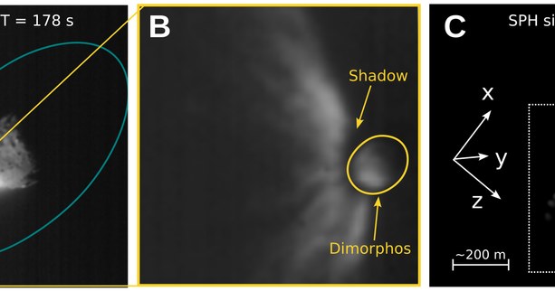 Zmiany w asteroidzie Dimorphos, które powstały po uderzeniu statku DART. /S.D. Raducan /materiał zewnętrzny