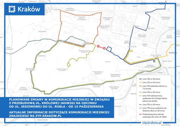Zmiany w trasach komunikacji miejskiej /krakow.pl /Materiały prasowe