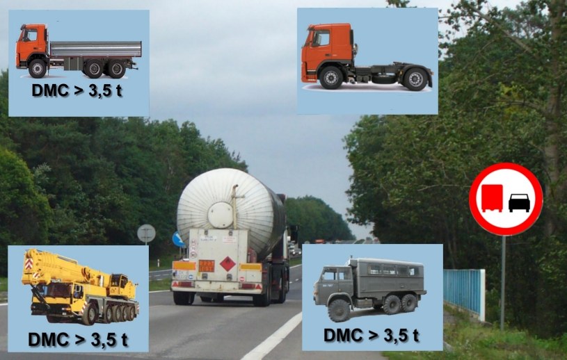 Znak B-26 dotyczy samochodów ciężarowych. Oto kilka przykładów. /
