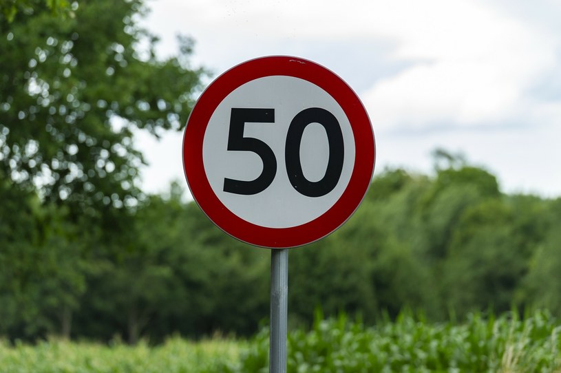 Znak B-33 i ograniczenie prędkości do 50 km/h. /Stanisław Bielski /Reporter