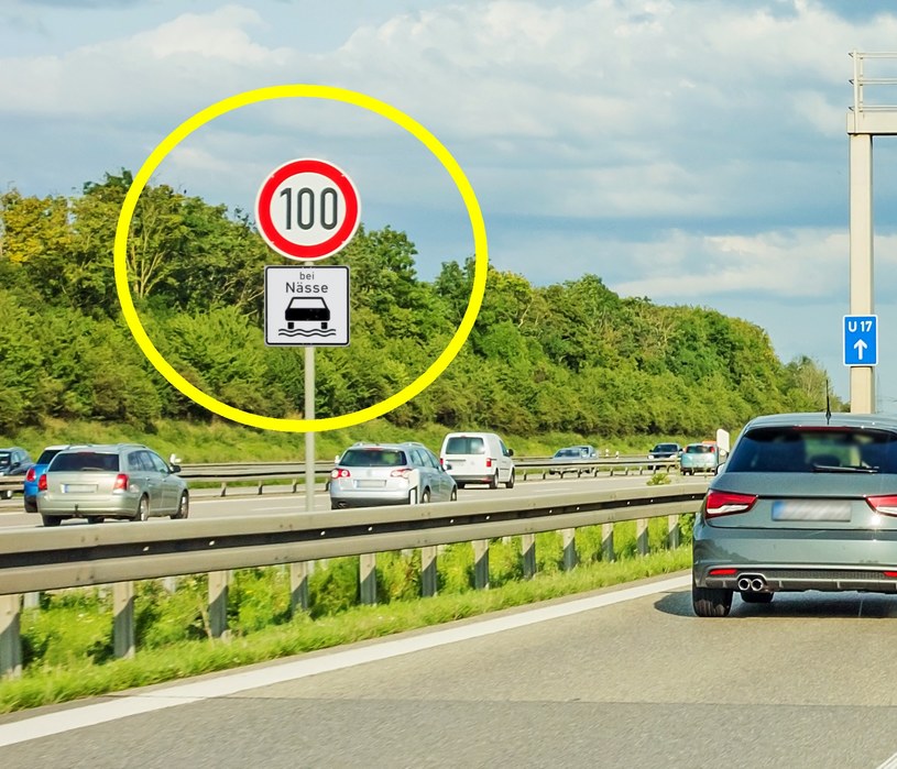 Znak bei Nasse z ograniczeniem prędkości na na niemieckiej autostradzie /East News