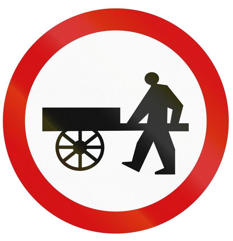Znak zakazu B-12. Zakaz wjazdu wózków ręcznych.